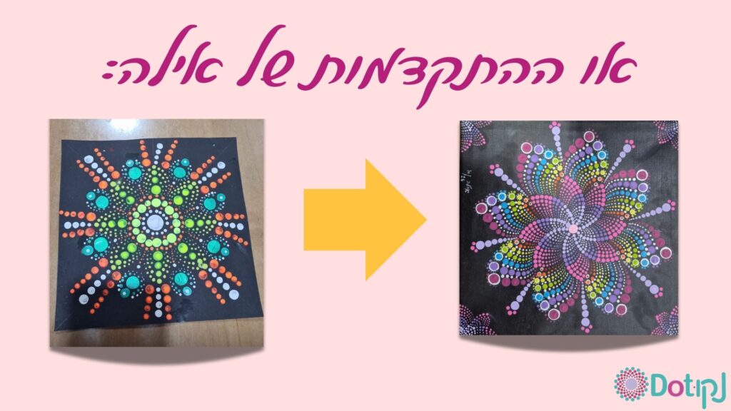 או ההתקדמות של אילה, מנדלות מנוקדות של תלמידה לפני ואחרי
