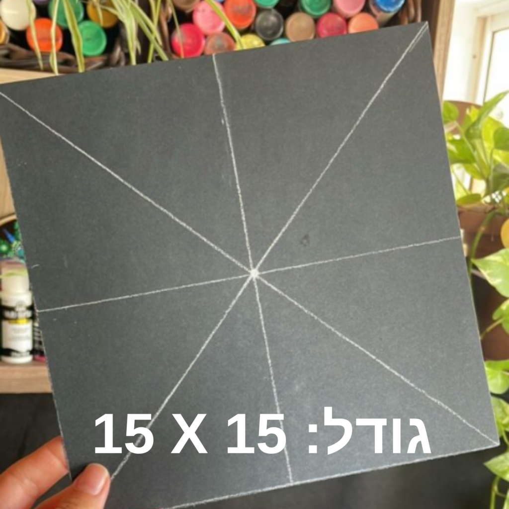 משטח שחור בגודל 15 על 15 עם קווי חלוקה לבנים